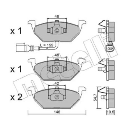 Колодки гальмівні (передні) Audi A3/Skoda Octavia 96-13/Fabia 99-/VW Caddy/Golf 96-15 (+датчик) (22-0211-2)