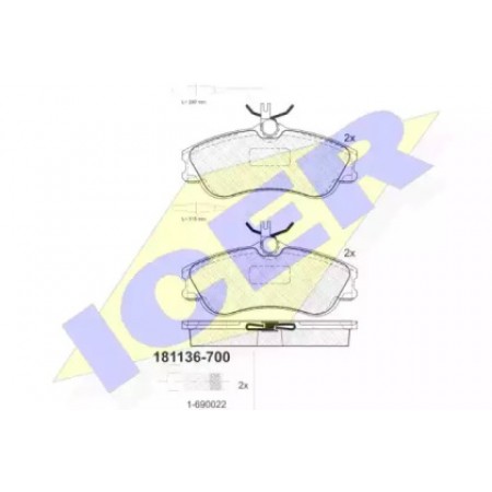 Колодки тормозные (передние) Citroen Berlingo/Peugeot Partner 96- (Lucas - Girling)/(с датчиками) 181136-700