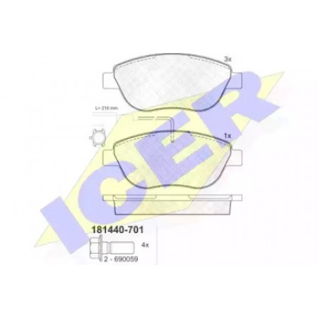 Колодки тормозные (передние) Fiat Doblo 01-/Opel Combo 12- (Bosch)/(с датчиком) 181440-701