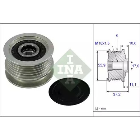 Шкив генератора VW T5 1.9/2.5 TDI/Caddy 1.4/1.6i/1.9 TDI 95-09 (535 0018 10)