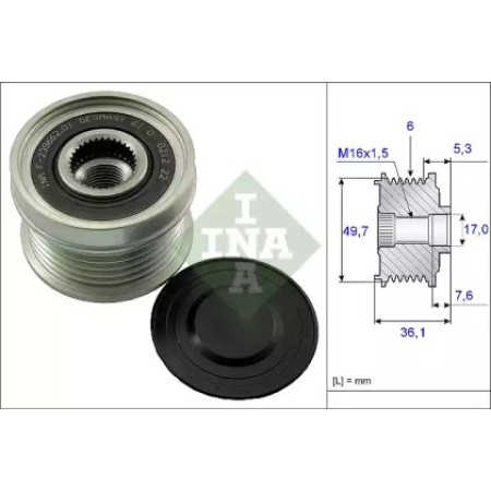 Шкив генератора MB Vario 612/812D 2.9D 96-10/Sprinter 2.9D 95-06, 6PK (535 0134 10)