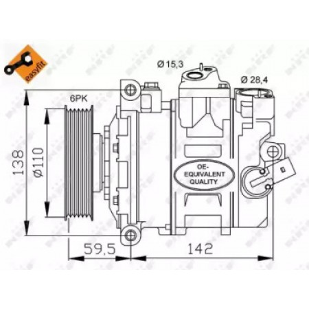 Компрессор кондиционера VW Caddy III/IV 1.6-2.0 TDI 03- / Crafter 2.5 TDI 06-13/ T6 2.0 TDI 15- (32146)