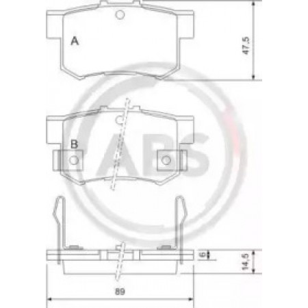 Задние тормозные колодки A.B.S. для Honda Civic, Accord (90-03) (Akebono) (47.8x88.9x14.5) 36757