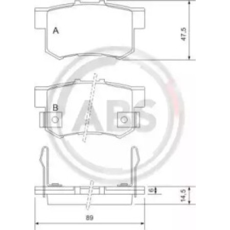 Задние тормозные колодки A.B.S. для Honda Civic, Accord (90-03) (Akebono) (47.8x88.9x14.5) 36758