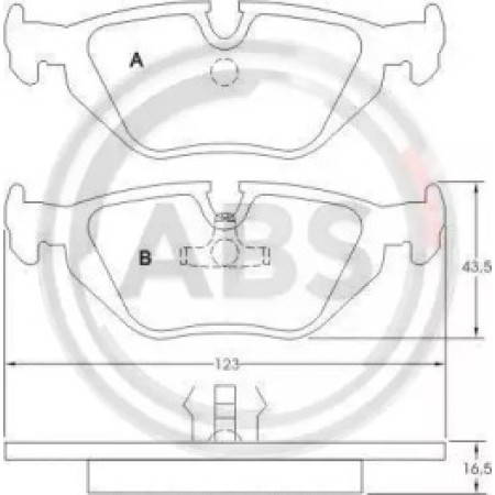 Задні гальмівні колодки A.B.S. для BMW 3 E36, E46, 5 E34, 7 E32 (86-06) (ATE) (123x43.6x16.7) 36824