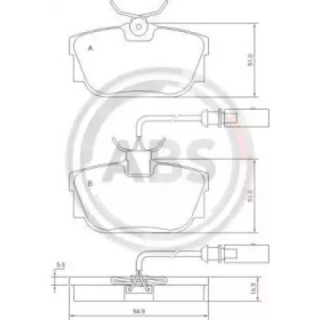 Задние тормозные колодки A.B.S. для Volkswagen T4 (98-03) (с датчиком) (94.8x51mm) 37110