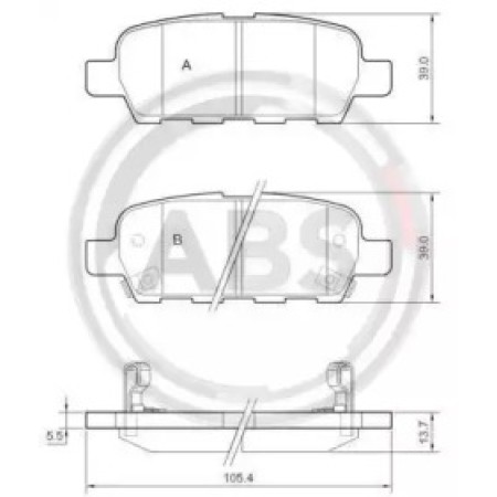 Задні гальмівні колодки A.B.S. для Nissan Qashqai, X-Trail (07-) (38x105.5x14.3) 37321