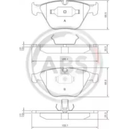 Передние тормозные колодки A.B.S. для BMW 5 E60, 7 E65 (02-10) (ATE) (155.1x68.5x20.3) 37346