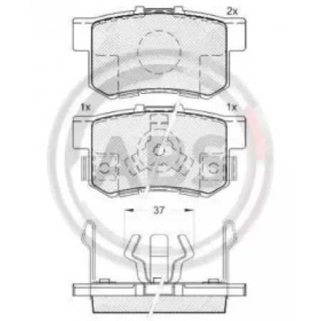 Задні гальмівні колодки A.B.S. для Honda Civic, Accord (90-03) (Akebono) (47.8x88.9x14.5) 37510