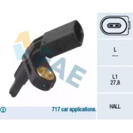 Датчик ABS (передний) VW T5 1.9-3.2 03-/Caddy III 1.4-2.0TDi 04-15 (L) 78012