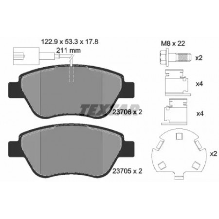 Колодки тормозные (передние) Fiat Punto/Citroen Nemo/Peugeot Bipper 08- (Bosch) Q+ (с датчиками)  (2370601)