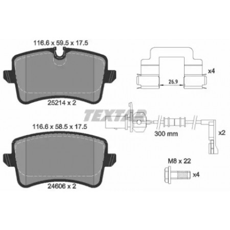 Колодки тормозные (задние) Audi A8 09- / A7 Sportback 13-18 (Lucas) Q+ (с датчиками L=300mm) (2521401)