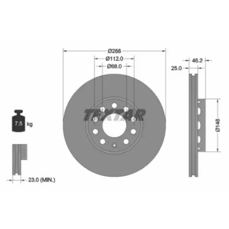 Диск тормозной (передний) Skoda Superb/VW Passat (288x25) PRO+ (92057605)