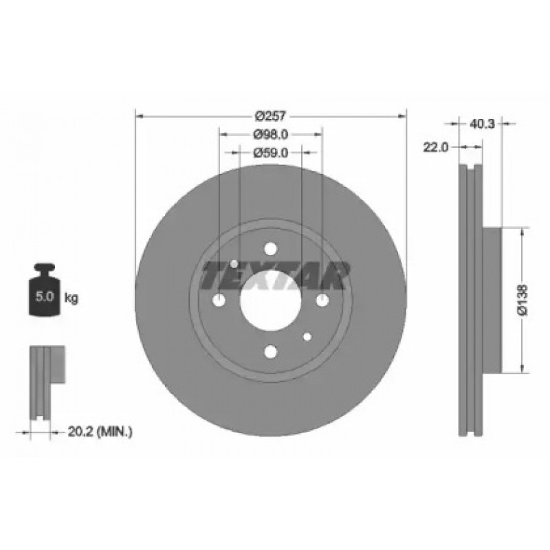 Диск тормозной (передний) Citroen Nemo/Peugeot Bipper 08- (257x22) PRO (92069603)