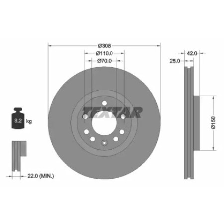Диск тормозной (передний) Opel Astra G/H/Corsa/Meriva 00- (308x25) PRO (92110903)