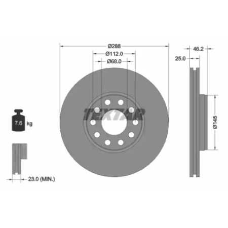Диск тормозной (передний) Skoda Superb/VW Passat 00-08 (288x25) PRO+ (92121005)
