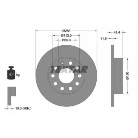Диск тормозной (задний) VW Caddy III 04- (256x11.9) PRO (92121103)