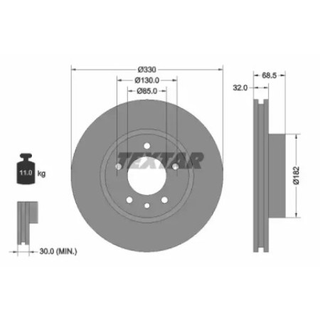 Диск тормозной (передний) Porsche Cayenne/VW Touareg 02- (330x32) (L) PRO+ (92121505)