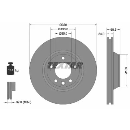 Диск тормозной (передний) Audi Q7 06-15/Porsche Cayenne 02-/VW Touareg 02-10 (350x34) (L) PRO+ (92121705)