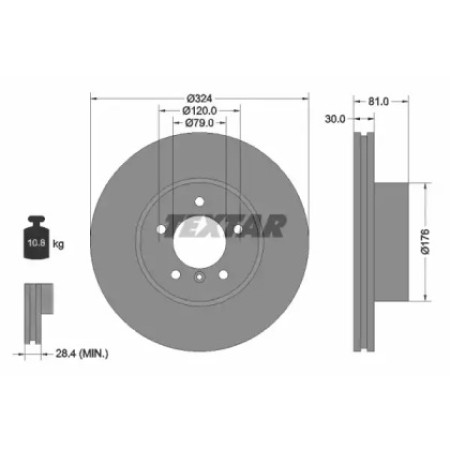Диск гальмівний (передній) BMW 7 (E65/66/67) 3.0-4.0i 01-09 (324x30) PRO+ (92122805)