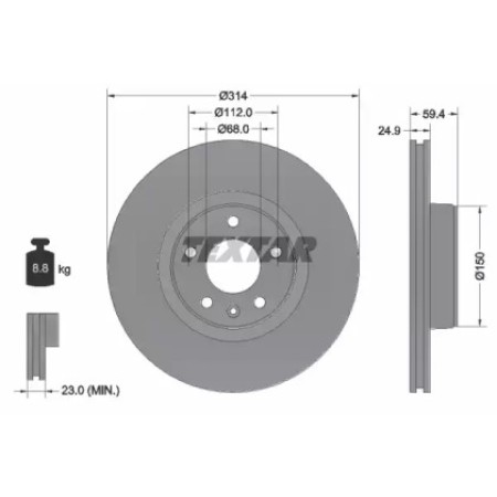 Диск тормозной (передний) Audi A6 04-11 (314х24.9) PRO+ (92132205)