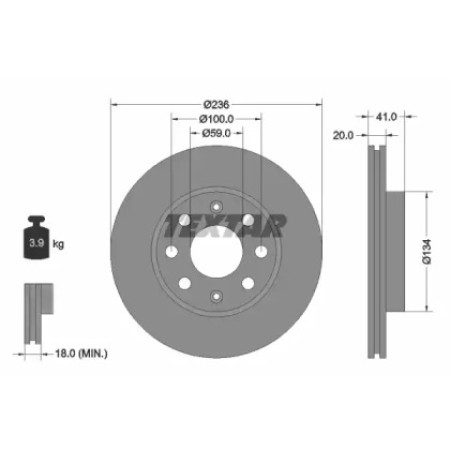 Диск тормозной (передний) Chevrolet Aveo 05- (236x20) PRO (92133403)