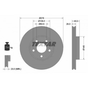 Диск тормозной (передний) Ford C-max/Focus/Volvo C30/C70/S40/V50 04- (278x25) PRO+ (92141205)