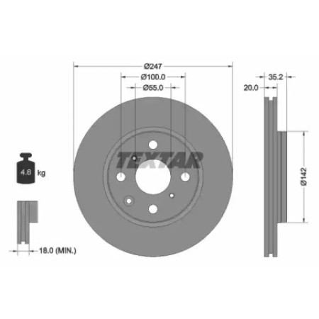 Диск тормозной (передний) Citroen С1/Peugeot 107/Toyota Aygo 05- (247x20) PRO (92141903)