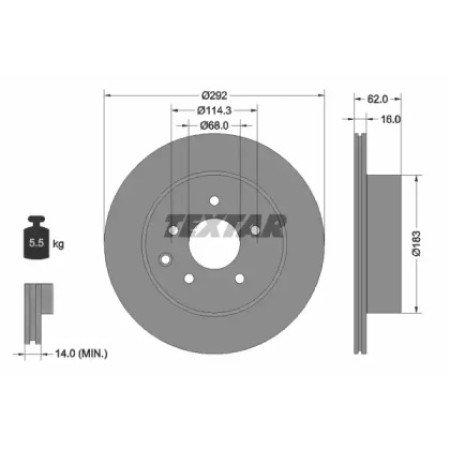 Диск тормозной (задний) Nissan Leaf 10-/Juke 14-/Qashqai 10-/X-Trail 01-13 (292x16) PRO (92144003)