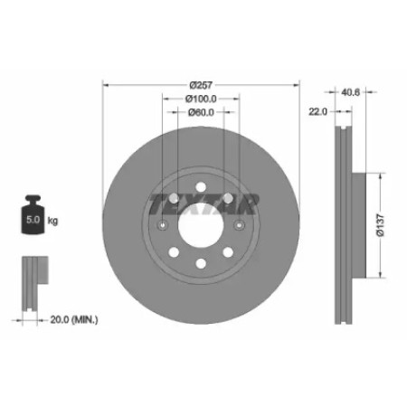 Диск гальмівний (передній) Fiat Punto 05-/Opel Corsa 06- (257x22) PRO (92145703)