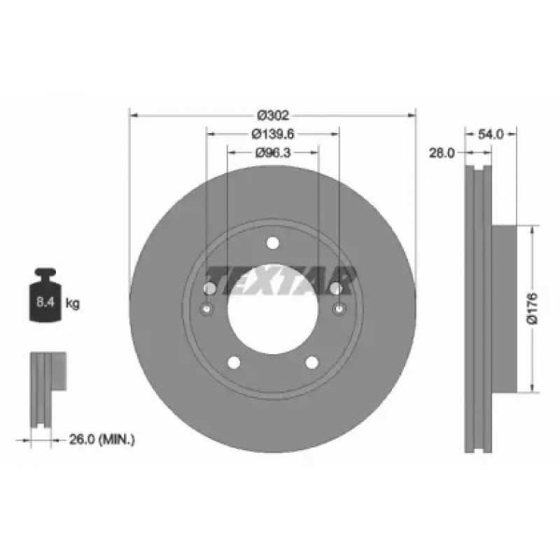 Диск тормозной (передний) Kia Sorento 2.4-3.5V6/2.5 CRDI 02- (302x28) PRO (92147303)