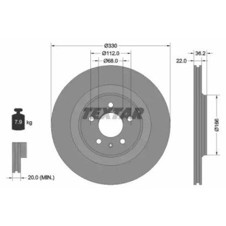 Диск тормозной (задний) Audi A4/A5 08-17/Q5 08- (330х22) PRO (92160303)