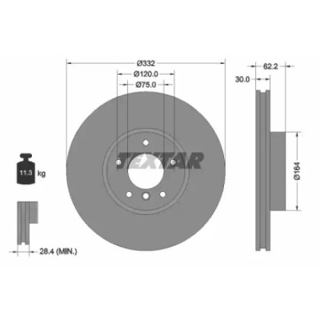 Диск тормозной (передний) BMW X5 (E70/F15) 07- (332x30) PRO+ (92160805)
