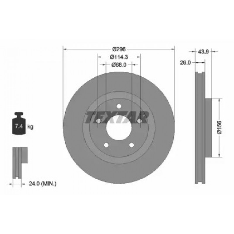 Диск тормозной (передний) Nissan X-Trail 2.0/2.5dCi 07-/Juke 1.6 10- (296x26) PRO (92167403)