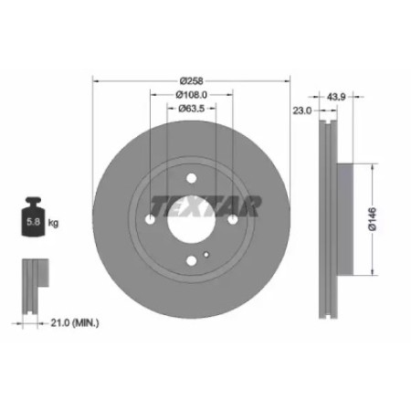 Диск тормозной (передний) Ford Fiesta 08- (258x23) PRO (92176003)