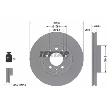 Диск тормозной (передний) Peugeot 407 04-10/ 508 10-18/ Citroen Berlingo 18- (283x26) PRO (92232503)