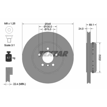 Диск тормозной (задний) BMW 5 (F10/F11)/6 (F06/F13)/ 7 (F01-04) 09- (345x24) PRO+ (92253925)