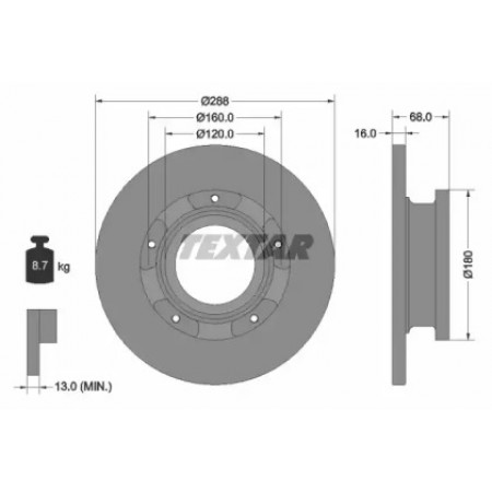 Диск тормозной (задний) Ford Transit 12- (288x16) PRO (93260703)