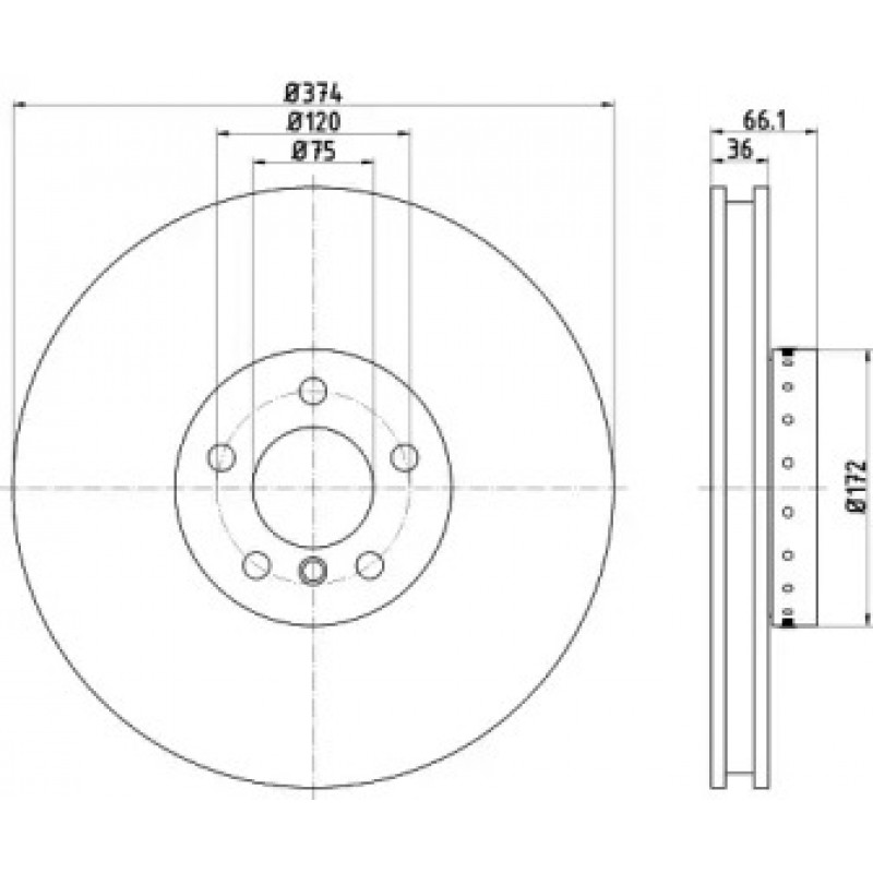 Диск тормозной (передний) BMW 5 GT (F07)/7 (F01/F02/F03/F04) 4.4-6.0 09-17 (371x36) (L) PRO+ (92266225)