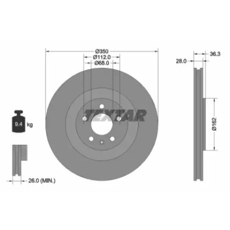Диск тормозной (задний) Audi A6/A7/A8/Q7/Q8 15- (350x28) PRO (92290405)