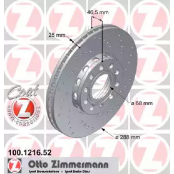 Диск гальмівний (передний) VW Passat 96-08 (288x25) (с покрытием) (с отверствиями) (вентилируемый) (100.1216.52)