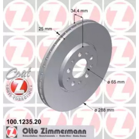 Диск гальмівний (передний) Audi A3/Skoda Fabia/Octavia/VW Golf IV 96- (288x25) (с покритием) (вент.) (100.1247.20)