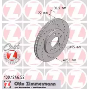 Диск тормозной (передний) Audi A2 00-05 (256x22) (с покрытием) (с отверст) (вент) (не поставляется) (100.1246.52)