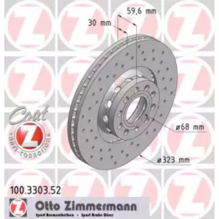 Диск гальмівний (передний) Audi A6/A8 96-10 (323x30) (с покрытием) (с отверстиями) (вент.) (100.3303.52)