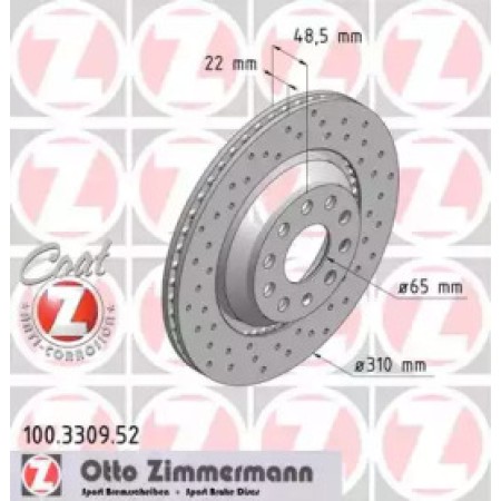 Диск тормозной (задний) VW Passat 05-/Golf/Seat Leon 12- (310x22) (с покрытием)(с отверстием)(полный (100.3309.52)