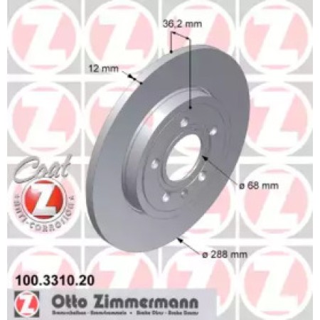 Диск гальмівний (задній) Audi A4 04-09/Seat Exeo 08- (288x12) (с покрытием) (полный) (100.3310.20)