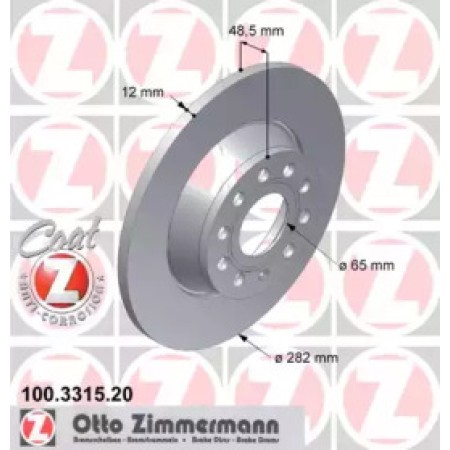 Диск тормозной (задний) Audi A3/Skoda Octavia III/VW Golf/Passat 04-14 (282x12) (с покрыт.) (полный) (100.3315.20)