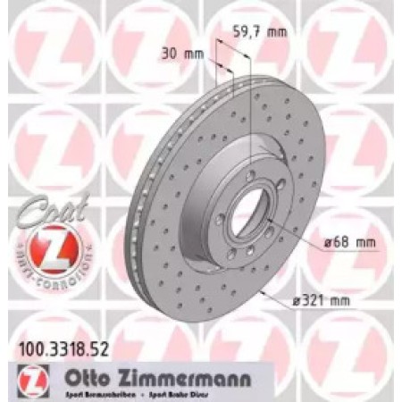 Диск тормозной (передний) Audi A6/A8 04-11 (321x30) (с покрытием) (с отверстиями) (вент.) (100.3318.52)