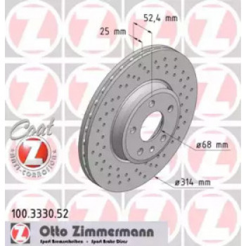 Диск тормозной (передний) Audi A4/A5 07- (314х25) (с покрытием) (с отверстиями) (вентилируемый) (100.3330.52)