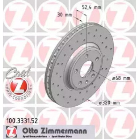 Диск гальмівний (передний) Audi A4/A5/Q5 07-17 (320x30) (с покрытием) (с отверстиями) (вентилируемый) (100.3331.52)